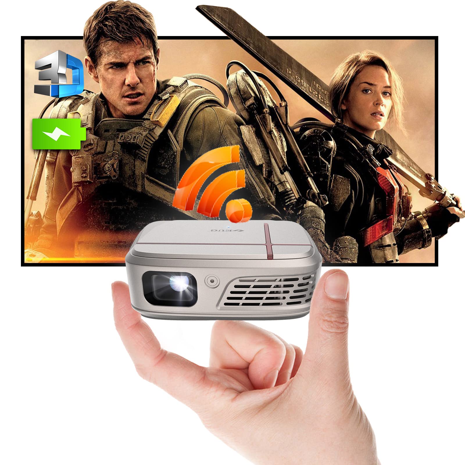 CAIWEI Pico 3D Projector Built in Battery&Speaker, Mini Pocket DLP  Projector 1080P Support, Compatible with iPhone,Android,Fire  Stick,USB,HDMI,Auto ...