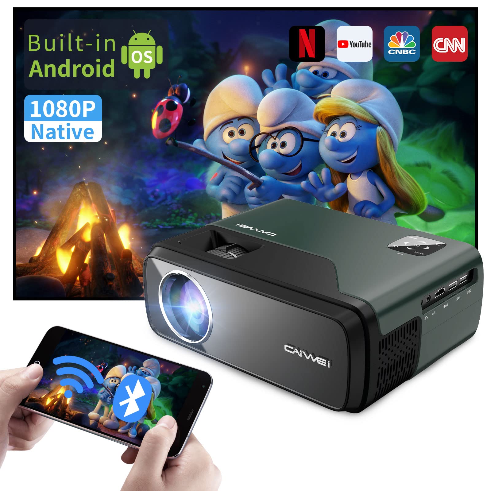 1080P Projector Portable Size, Smart Wireless Bluetooth – CAIWEISHOP