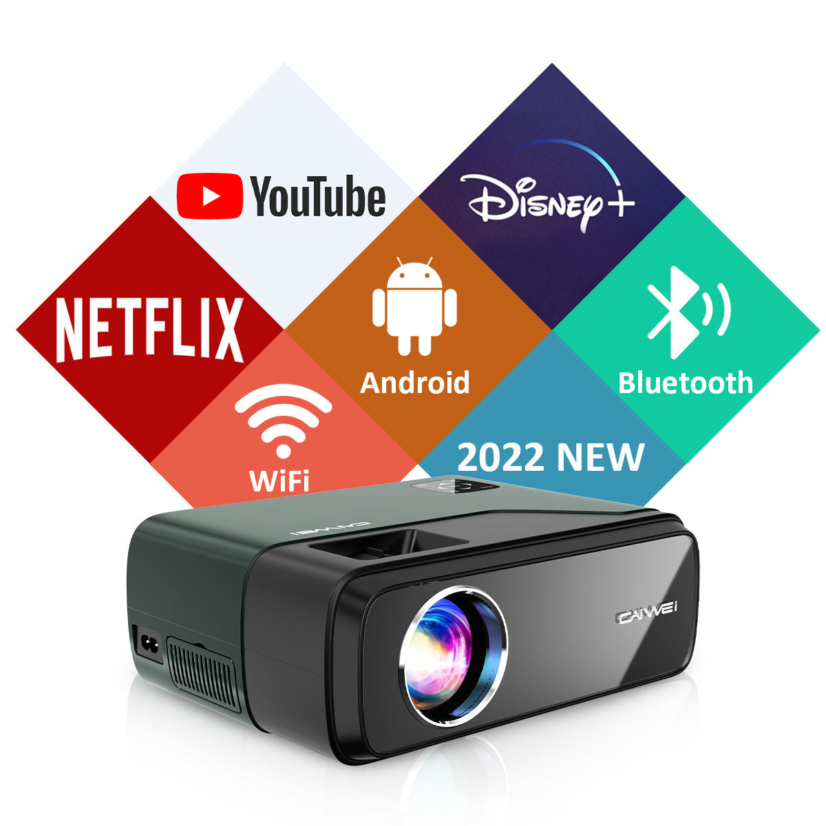 Vidéoprojecteur Troisc 8000 Lumens LED LCD Videoprojecteur Android 9.0  BETA, 10000:1 Contraste Natif 1080p FULL HD WIFI Projecteur Portable,  Bluetooth Projection Latérale